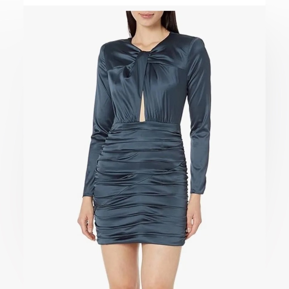 ASTR THE LABEL - PETROVA SATIN FRONT CUTOUT LONG SLEEVE MINI DRESS